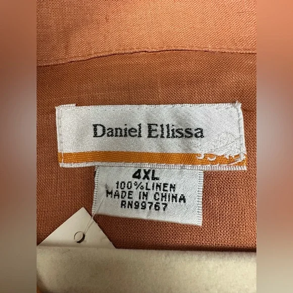 Daniel Ellissa 100% Linen Short Sleeve Men’s Top 4XL Pants 48x34 Rust Suit Set